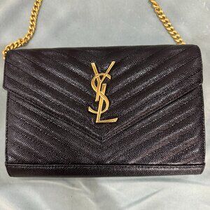 Saint Laurent Cassandre classic grained leather chain wallet
